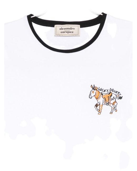 ALESSANDRO ENRIQUEZ White Embroidered Cotton T-Shirt