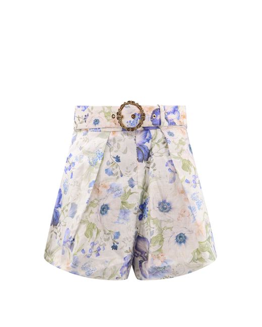 Shorts in lino con stampa floreale di Zimmermann in White