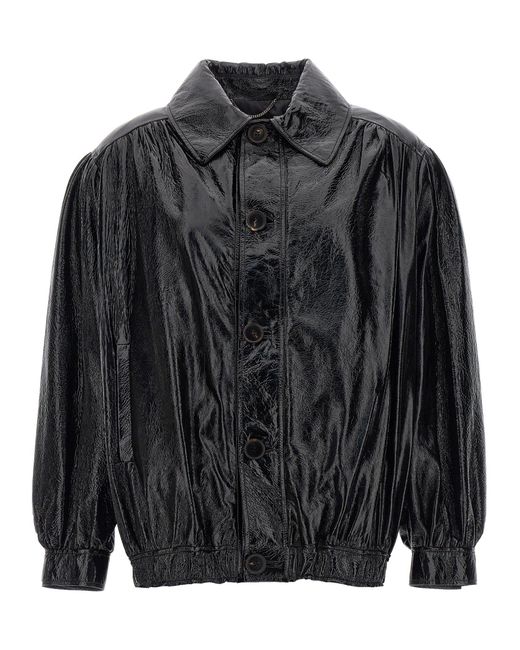 Alessandra Rich Black Leather Bomber Jacket Casual Jackets, Parka