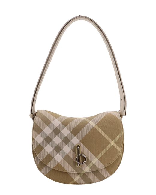 Burberry Gray Coated Canvas Shoulder Bag With Check Motif