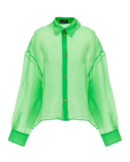 A.W.A.K.E. MODE Green Organdy 80s Shirt Shirt, Blouse