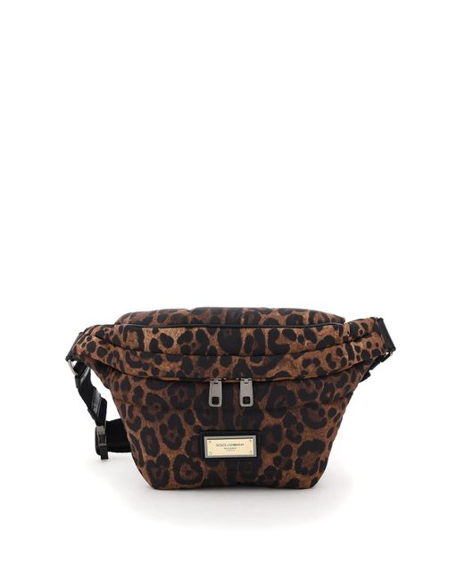 Dolce & Gabbana Black Leopard Print Nylon Beltbag for men