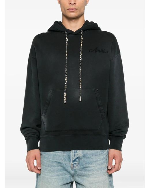 Amiri Black Hoodie With Embroidery And Drawstring for men