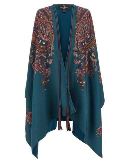 Floral Paisley Cape Mantelle-Donna di Etro in Blue