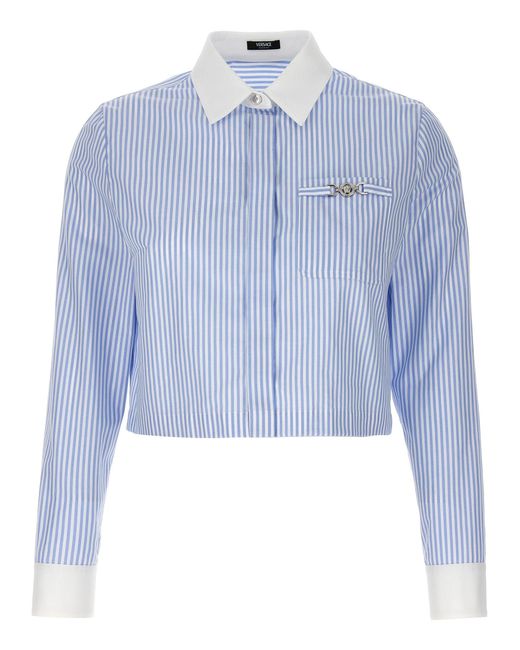Versace Blue Striped Cropped Shirt