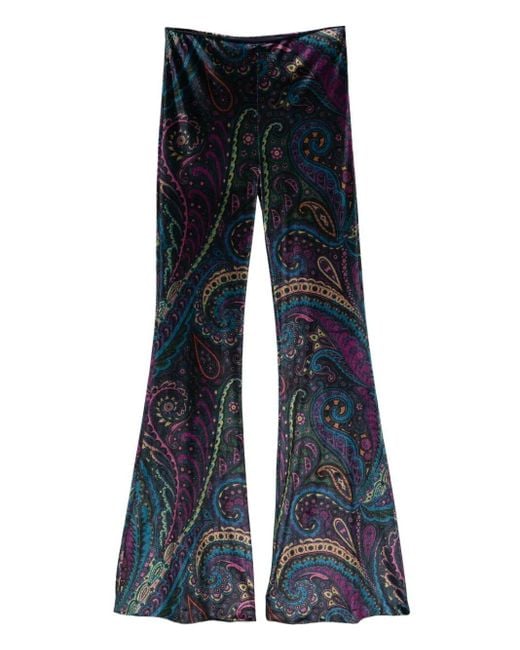 Etro Blue Paisley-Print Flared Viscose Trousers