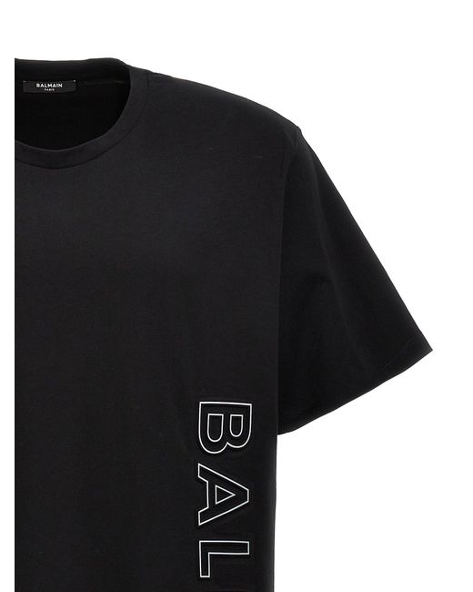 T-shirt con logo goffrato di Balmain in Black da Uomo