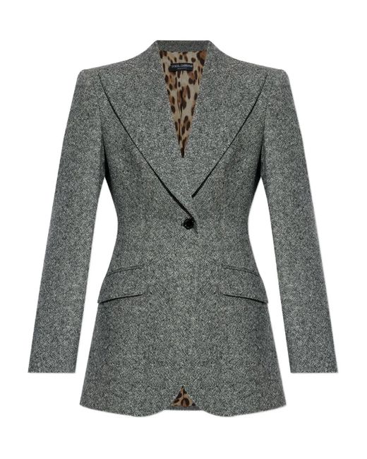 Dolce & Gabbana Gray One-Button Tweed Jacket