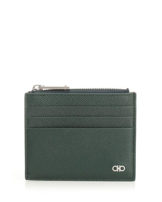 Ferragamo Green Micro Gancio Zip Square Card Case for men