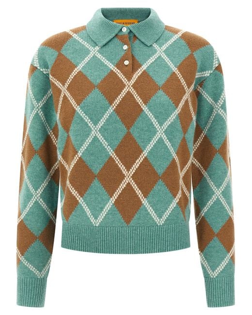 Guest In Residence Green Collegiate Argyle Polo Light Blue