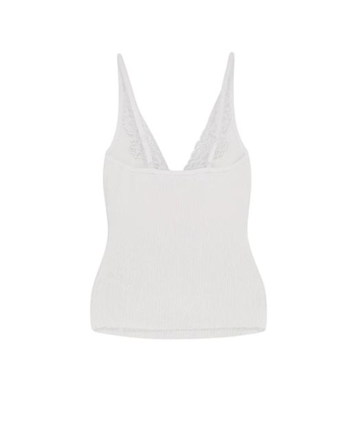 Self-Portrait White Viscose Top With Lace Inserts