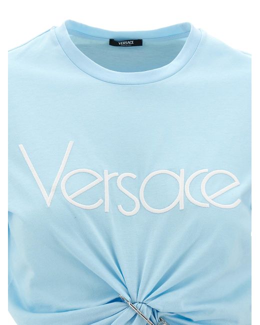 Versace Blue Logo Crop T-shirt