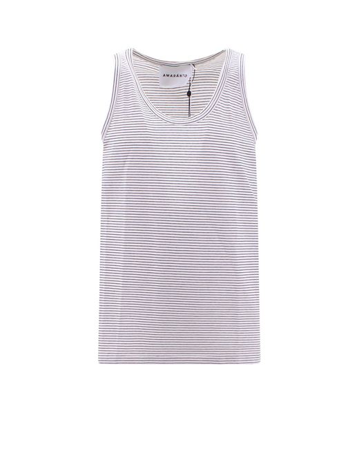 Amaranto Purple Cotton Tank Top With Striped Pattern for men