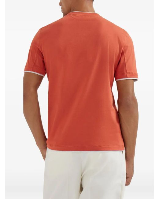 T-Shirt Girocollo di Brunello Cucinelli in Orange da Uomo