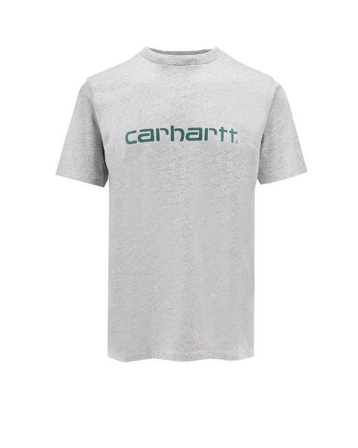 Carhartt Gray Cotton T-Shirt With Frontal Logo for men
