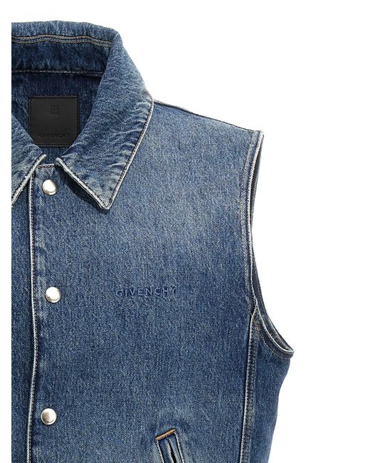 Givenchy Blue Logo Embroidery Denim Vest for men