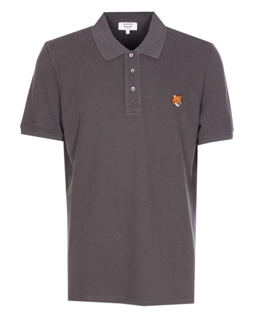 Maison Kitsuné Gray Fox Head Cotton Polo Shirt for men