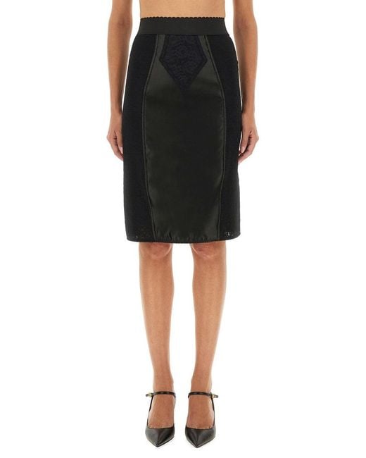 Dolce & Gabbana Black Satin And Powernet Midi Skirt