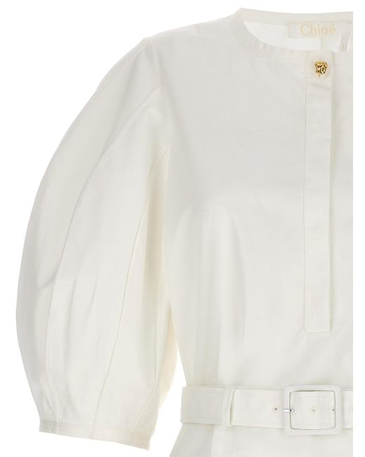 Chloé White + Net Sustain Belted Organic Cotton-poplin Mini Dress
