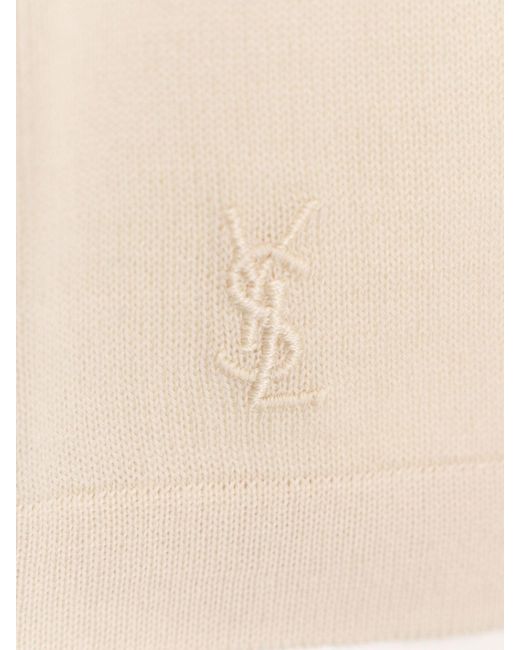 Maglia polo in lana responsabile con monogramma ton sur ton di Saint Laurent in White da Uomo