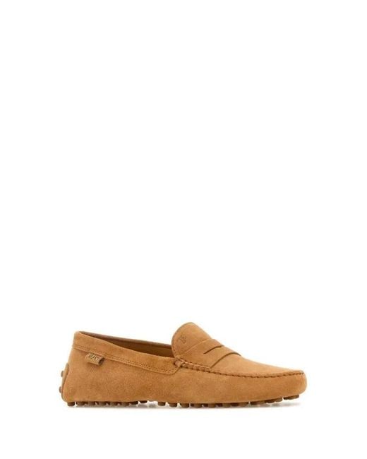 Tod's White Peach Suede Loafers