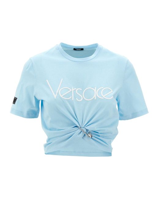 Versace Blue Logo Crop T-shirt