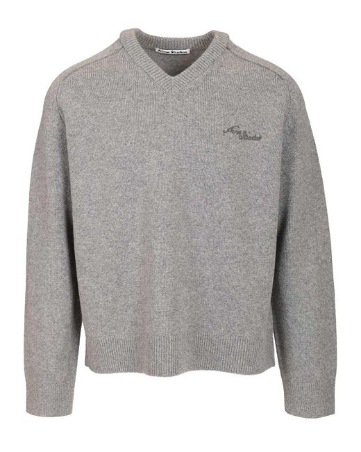 Acne Gray V-Neck Sweater for men