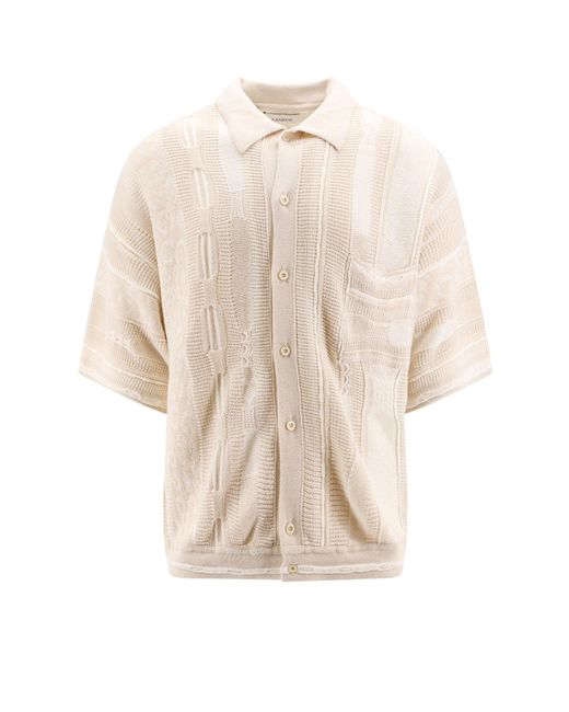 Laneus Natural Cotton Shirt With Embroideries for men