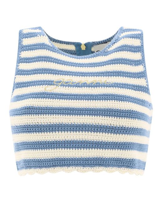 Ganni Blue Crochet Top
