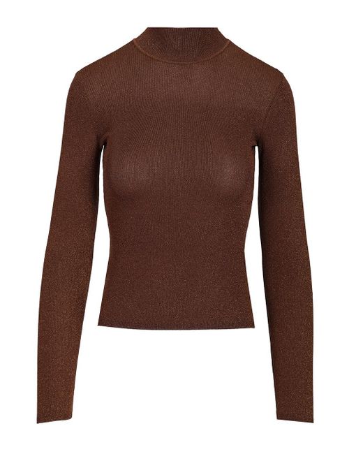 Self-Portrait Brown Metallic Viscose Top