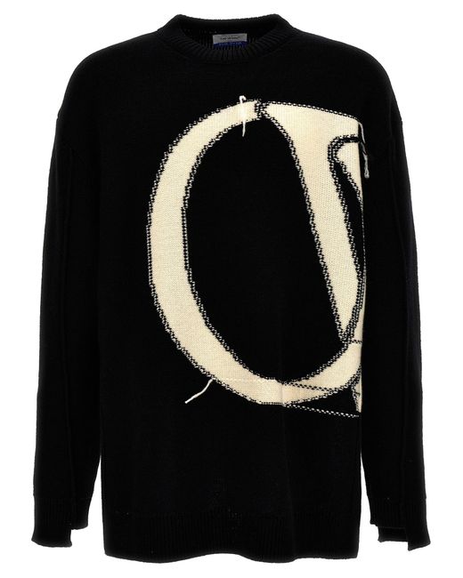 Pullover oversize in lana effetto consumato con logo a intarsio di Off-White c/o Virgil Abloh in Black da Uomo