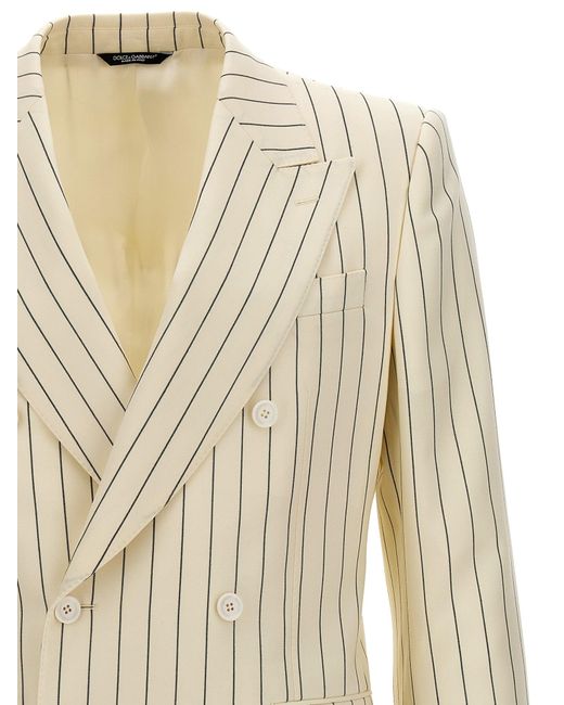 Pinstriped Double-Breasted Blazer Bianco/Nero di Dolce & Gabbana in Natural da Uomo