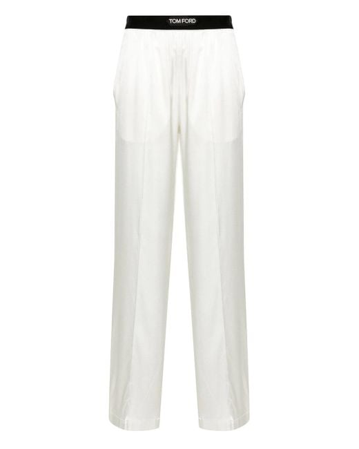 Tom Ford White Pajama Trousers With Velvet Trim