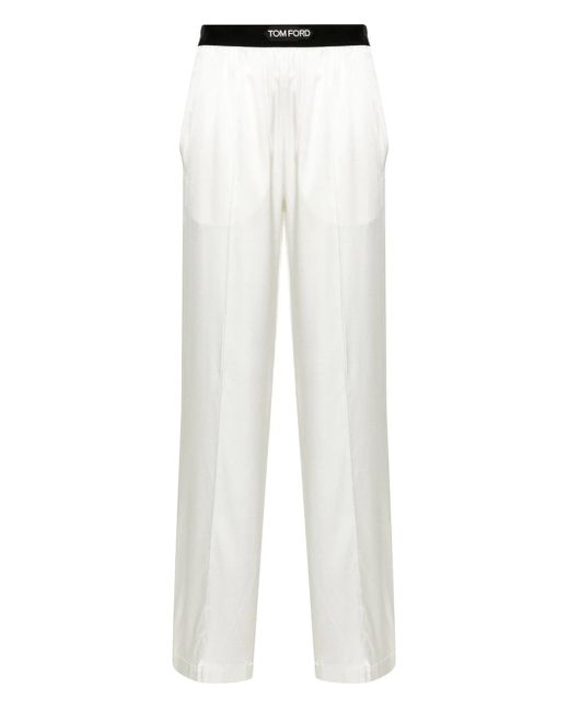 Pantaloni pigiama con rifinitura in velluto di Tom Ford in White