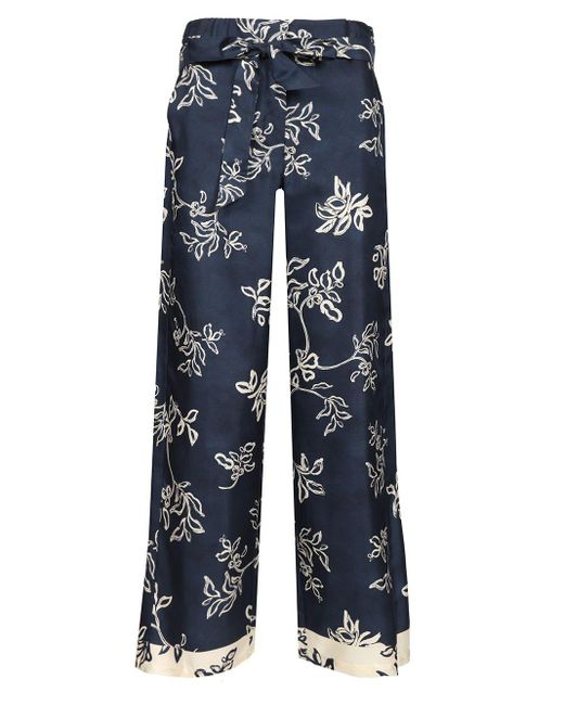 Max Mara Blue Cinzia Drawstrings Pants Printed Silk Twill Trousers