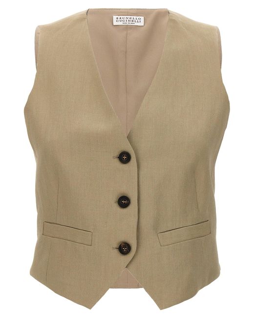 Cropped Vest Gilet Beige di Brunello Cucinelli in Natural