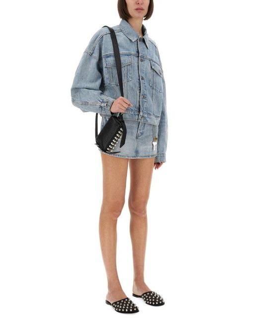 ミニスカート Alexander Wang HIGH RISE SKORT WITH CHAIN BELT Regen Indigo Denim skort with chain belt in VINTAGE BLEACH