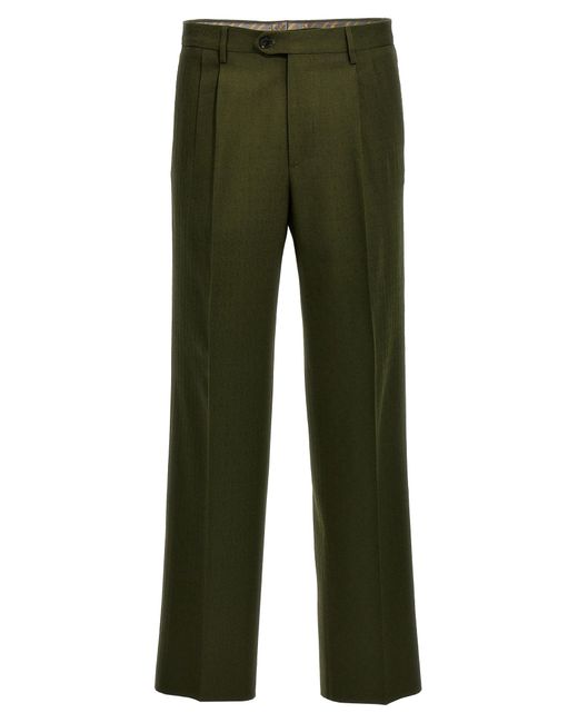 Etro Green Jacquard Wool Pants for men