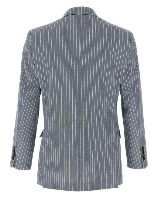 Brunello Cucinelli Blue Pinstripe Twill Blazer Blazer And Suits Light