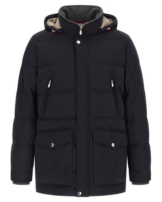 Brunello Cucinelli Blue Knit Insert Down Jacket for men