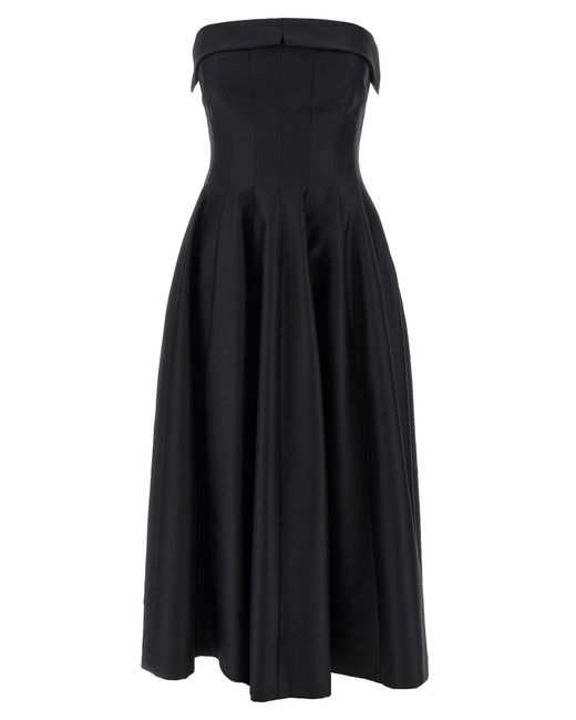 Alberta Ferretti Black Off-The-Shoulder Midi Dress With Structured Corset