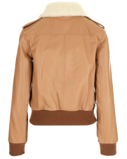 Bomber in pelle con collo in shearling di Loewe in Brown