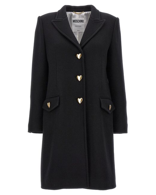 Moschino Black Heart Button Coat Coats, Trench Coats