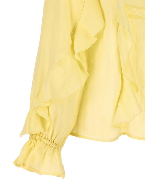 Twin Set Yellow Embroidery Ruffle Blouse Shirt, Blouse