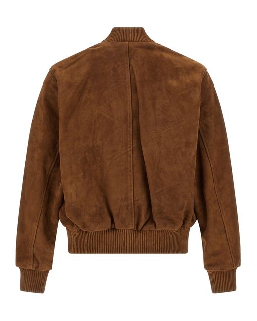 AMI Brown Suede Bomber Jacket Puffer Jackets for men