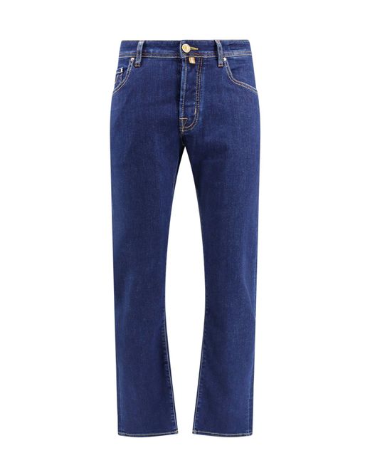 Jeans slim in cotone con patch logo posteriore di Jacob Cohen in Blue da Uomo
