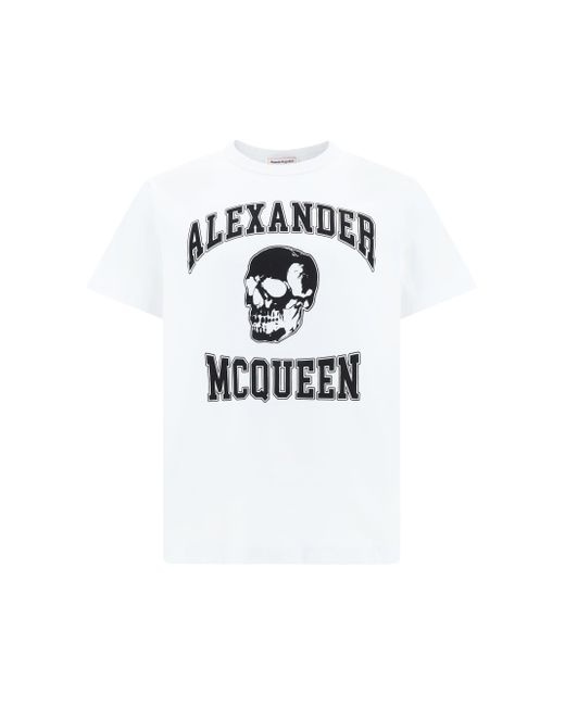 Alexander McQueen White T-shirt With Varsity Logo And Skull Print for men