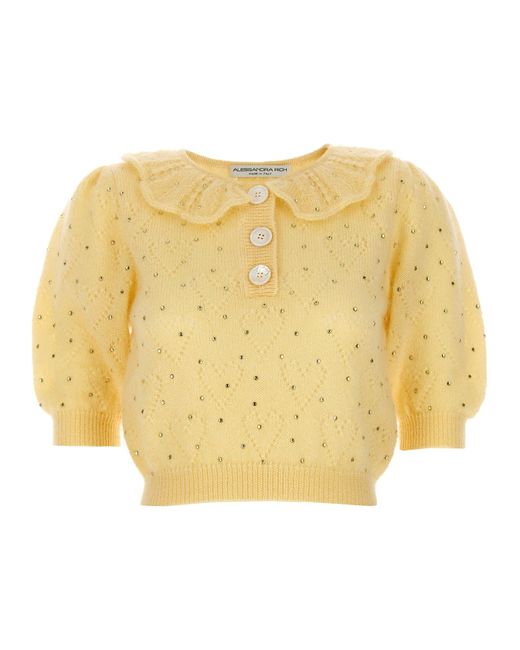 Alessandra Rich Yellow Rhinestone Sweater