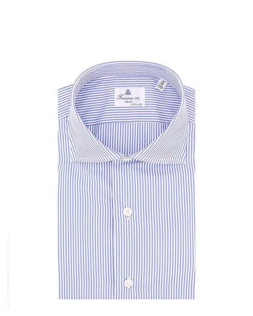Finamore 1925 Blue Cotton Shirt With Striped Motif for men