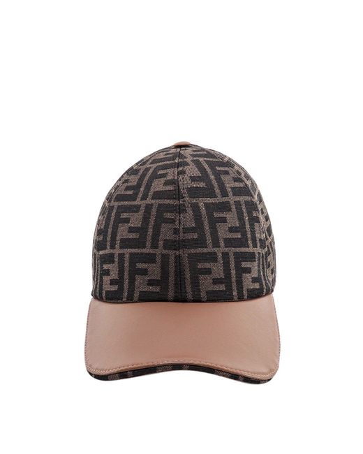 Fendi Brown Leather Lined Printed Hats